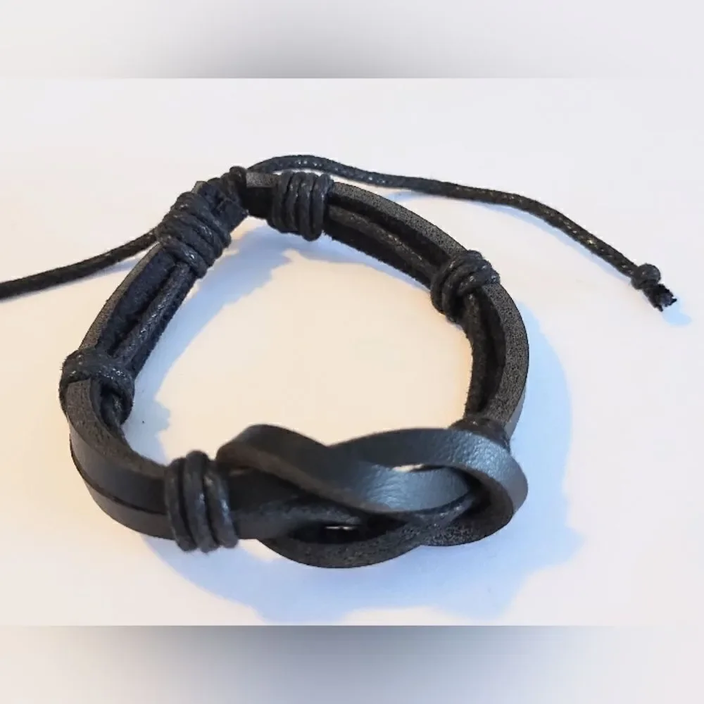 Men's‎ bracelet leather layered black new d54